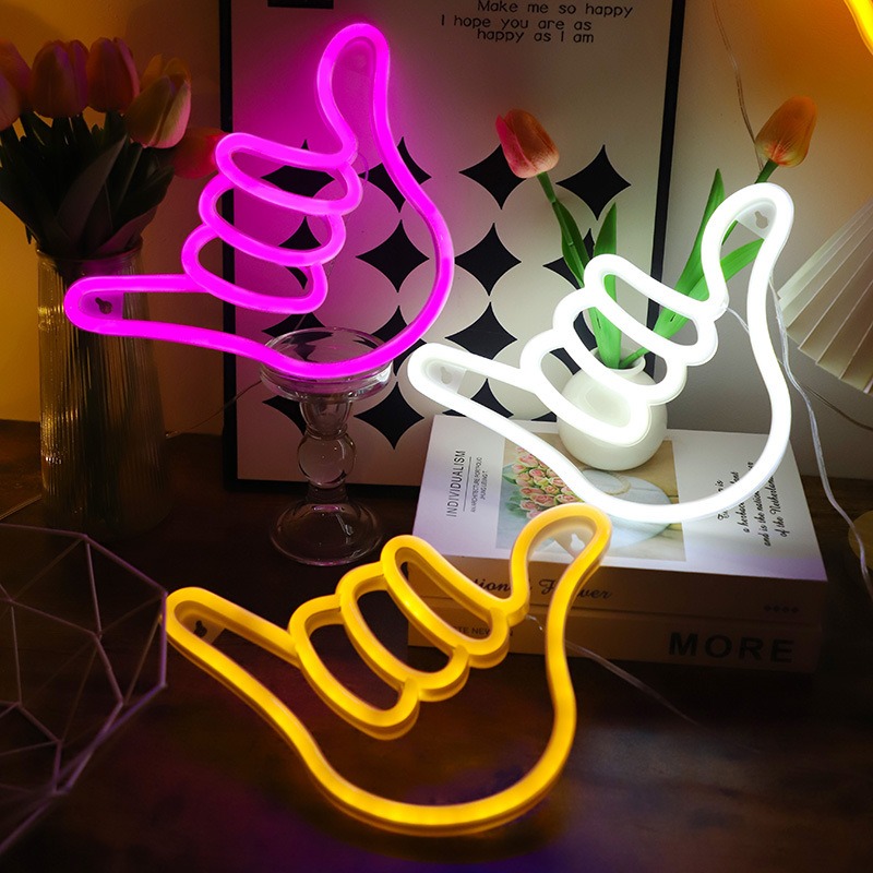 Ok Lighting Decor - LED-Neonschild Peace Hand Win Victory Geste