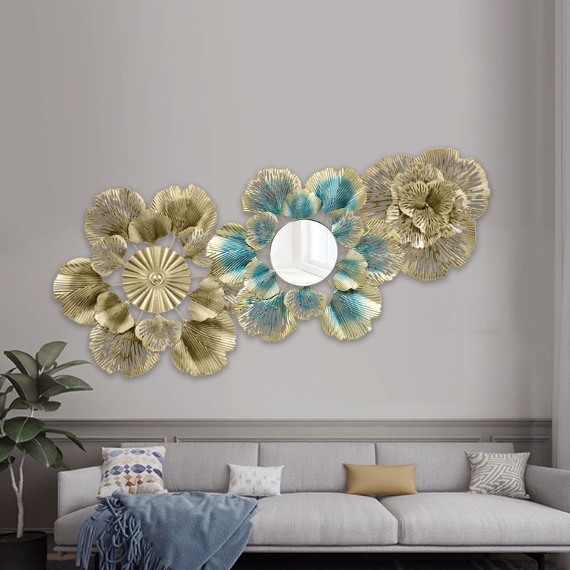 Lighting Metal Wall Decor - Nordischer Luxus-Wanddekor: Goldener Aprikosenblatt-Blumenspiegel zur Wandmontage