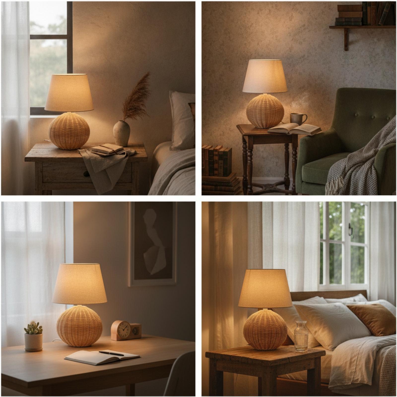 Nachttischlampe mit Rattanfuß  – Room Lighting Bedroom Decor Bewertung und Preis